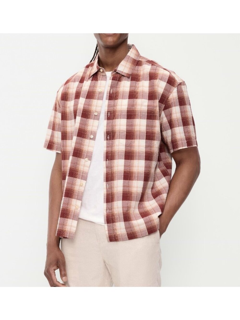 Old Navy Men’s Textured Plaid Button Up Shirt XL Preppy NWT